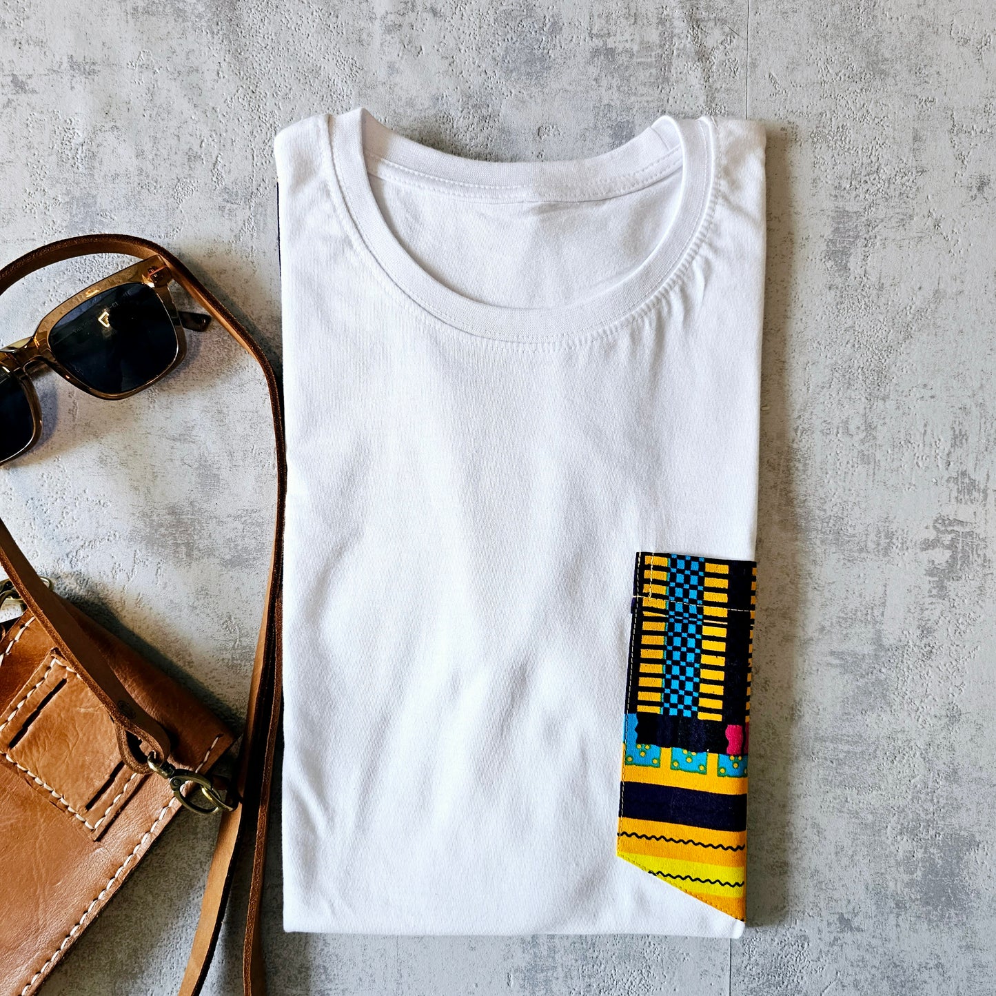 Africa Print Detailed T-Shirt | Ankara Detail and Pocket