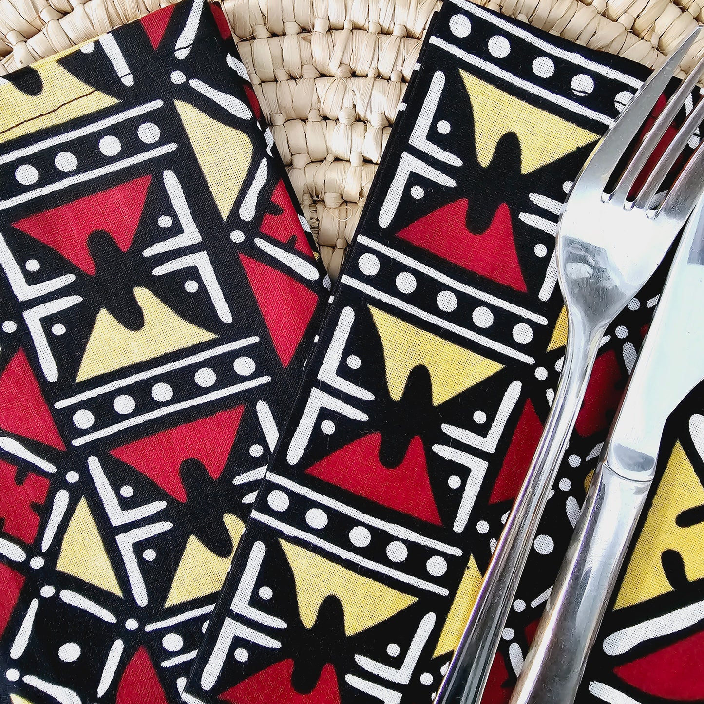 Set of 4 | 8 Napkins | 40x40cm | African Print, Ankara Wax, 100% Cotton