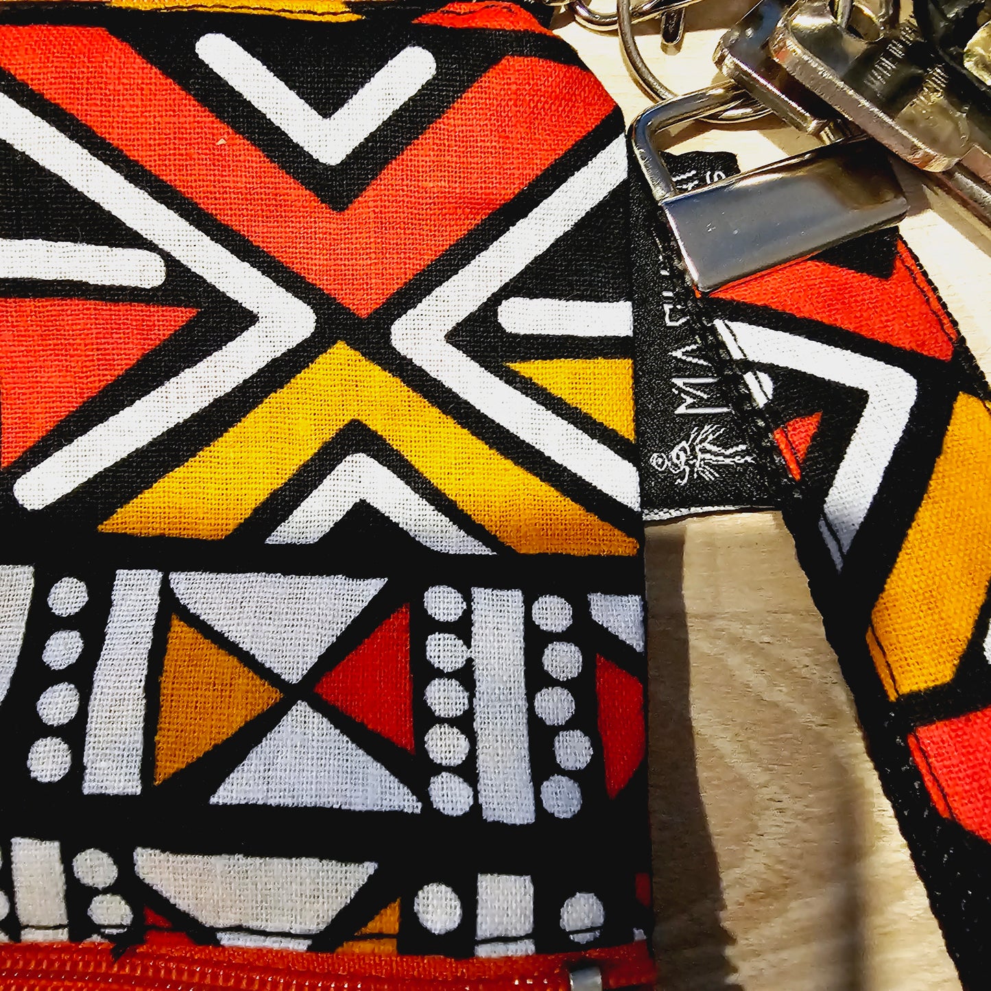 Handmade Phone Bag and Keyfob Set | African Ankara Print Fabric | Vegan Leather Detail | Adjustable Shoulder Strap