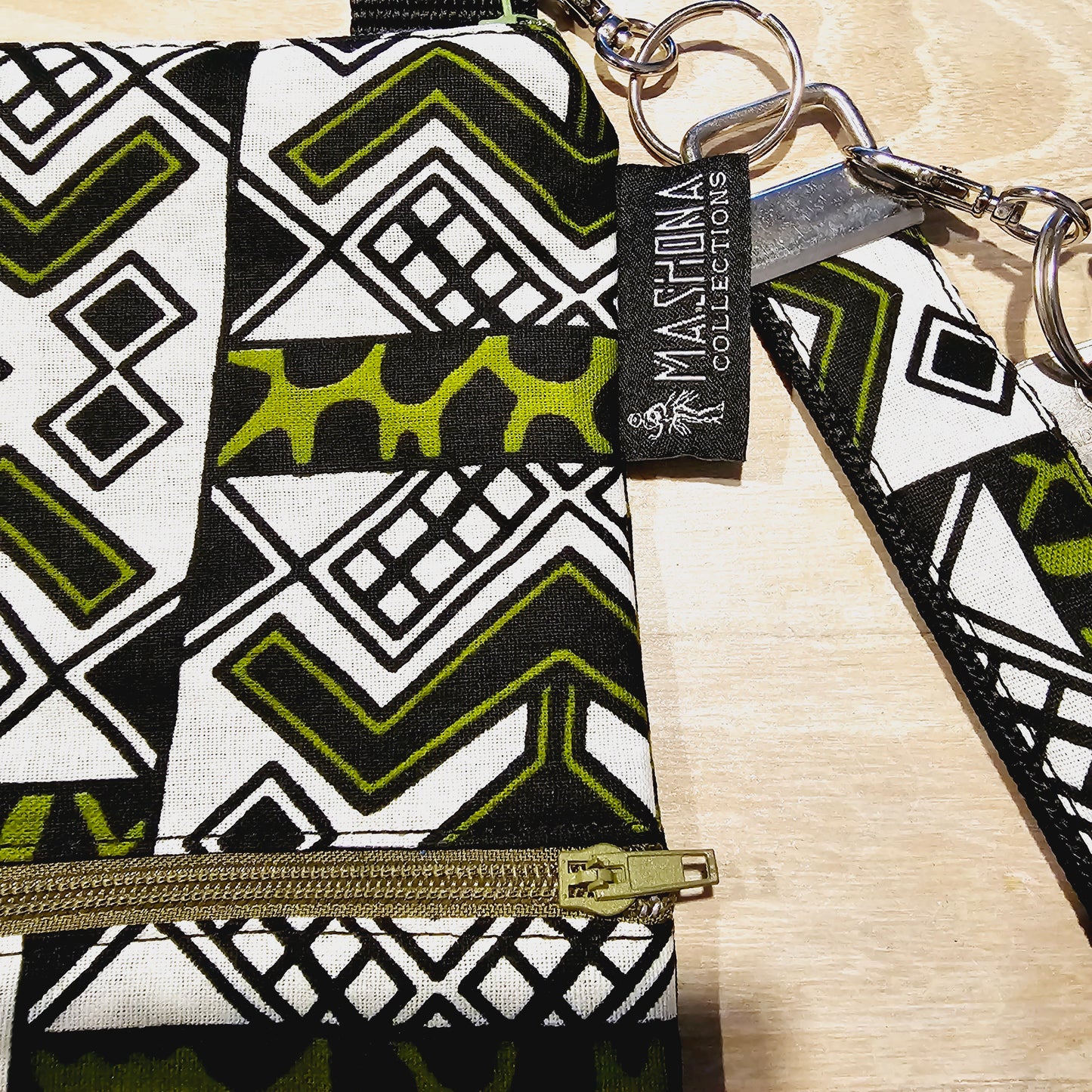 Handmade Phone Bag and Keyfob Set | African Ankara Print Fabric | Vegan Leather Detail | Adjustable Shoulder Strap