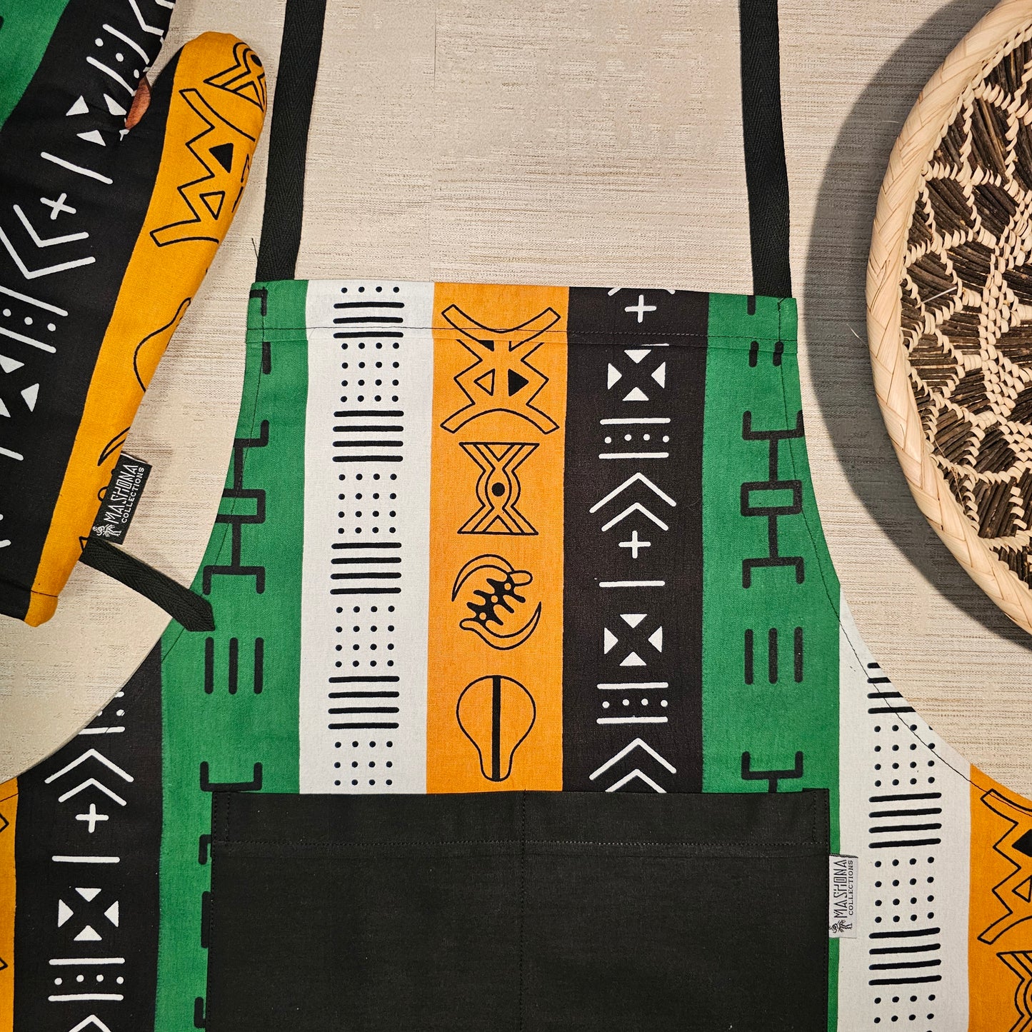Handmade Apron and Matching Oven Gloves Set | 100% Cotton African Print Fabric