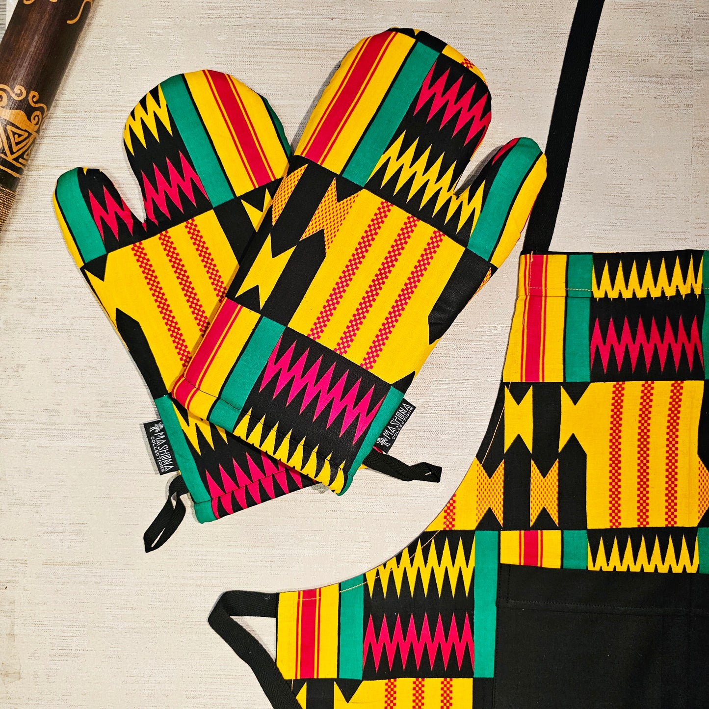 Apron and Matching Oven Gloves Set | 100% Cotton African Print Fabric