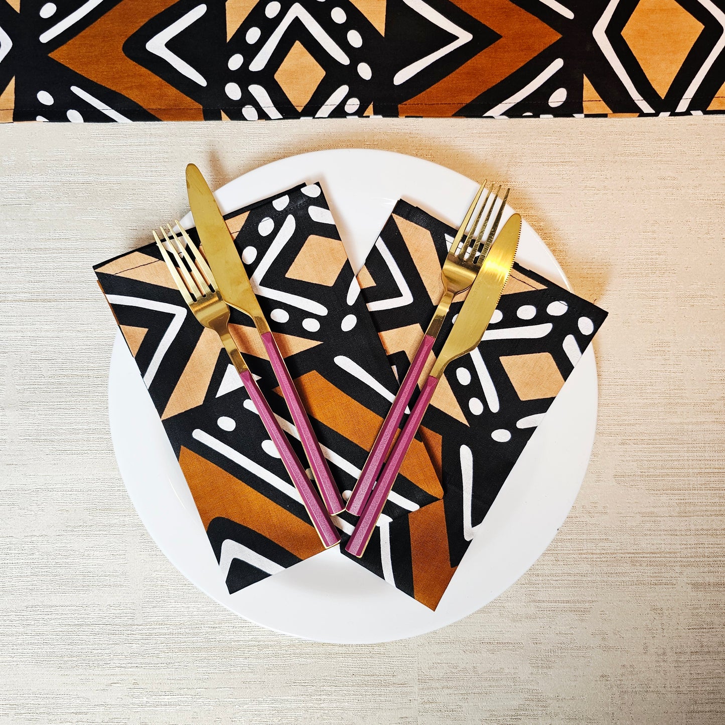 Set van 2 zwarte mudcloth print, Ankara wax, 100% katoenen servetten