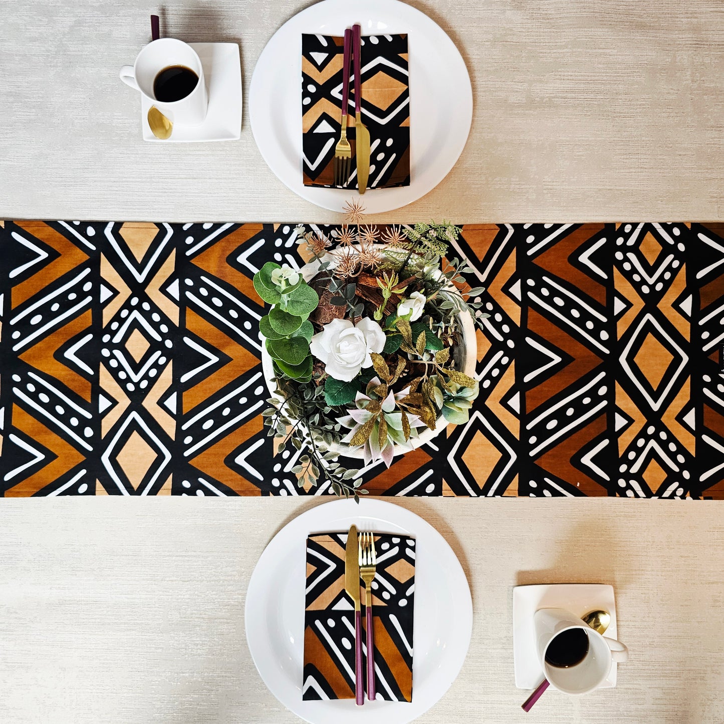 Table Runner and Set of 8 Napkins | 100% Cotton African Print Fabric