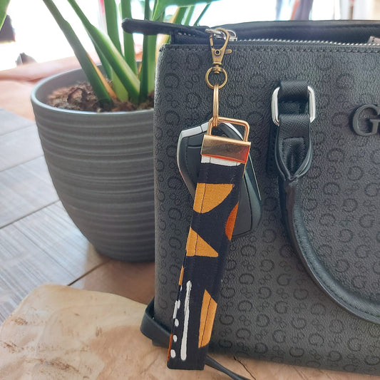 African Print and Leather Key Fob | Wristlet | Key Holder
