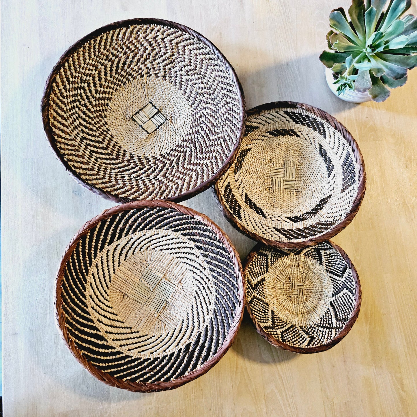 Set of 4 Handmade African Baskets Zimbabwe | Boho Wall Decor