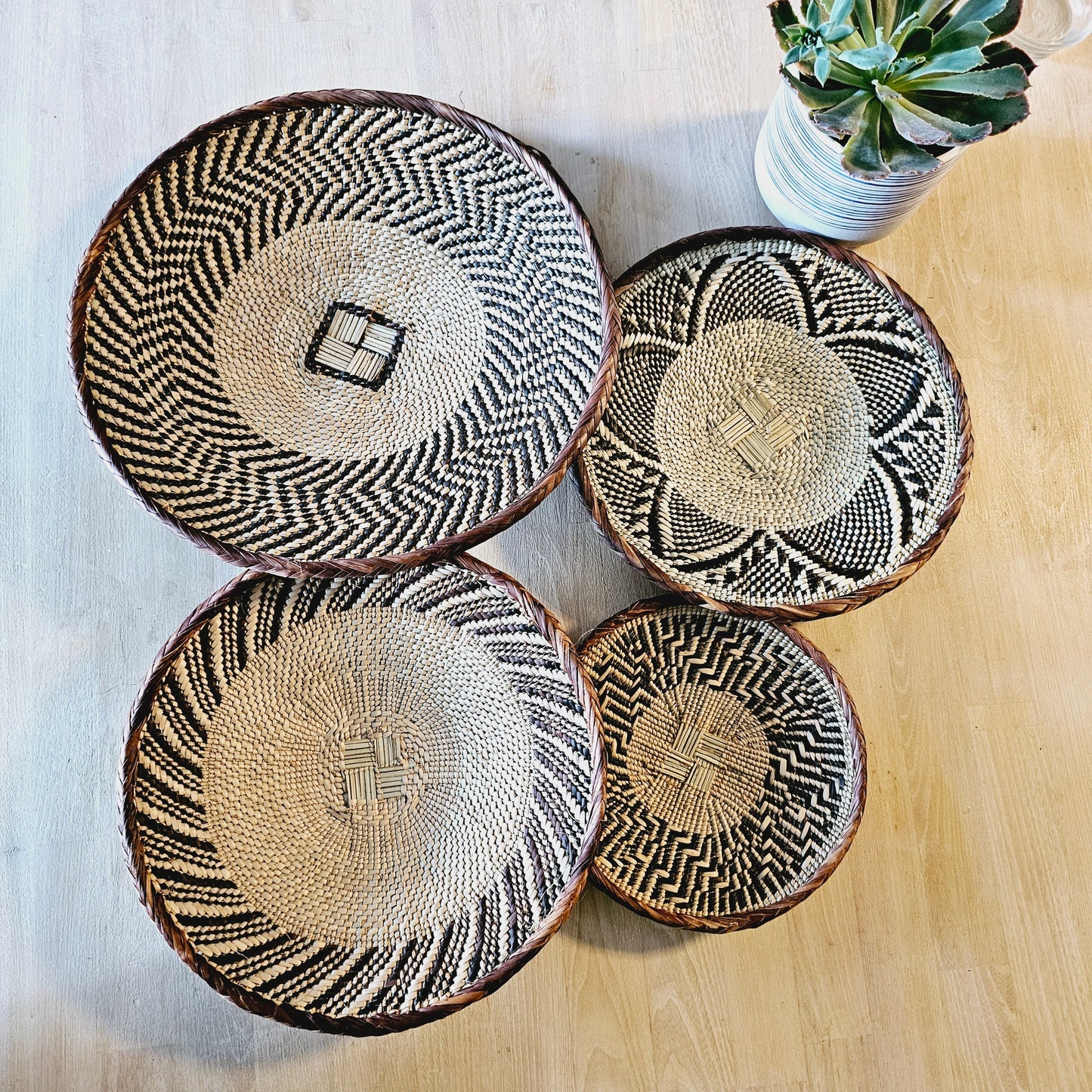 Set of 4 Handmade African Baskets Zimbabwe | Boho Wall Decor