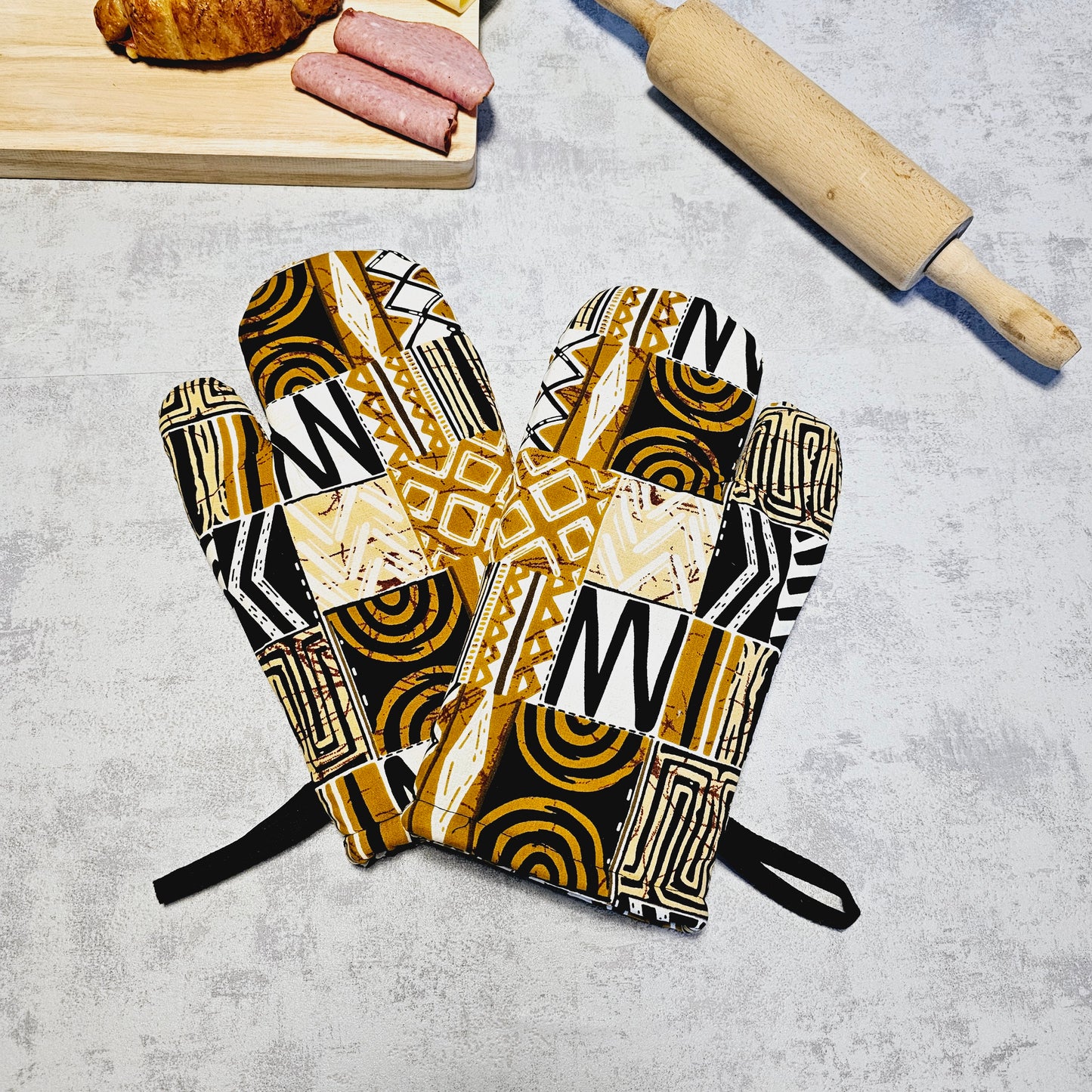 Set of 2 Oven Gloves Handmade "Mudcloth" Bogolan Print Inspired African Print Oven Glove