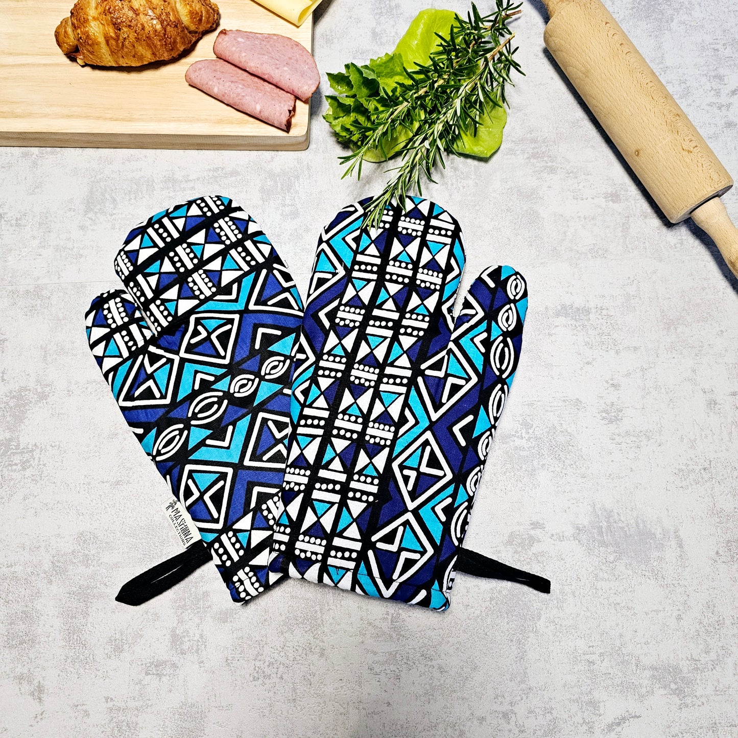 Set of 2 Oven Gloves Handmade "Mudcloth" Bogolan Print Inspired African Print