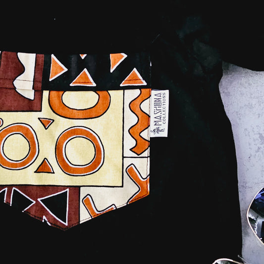 Africa Print Detailed T-Shirt | Ankara Detail and Pocket