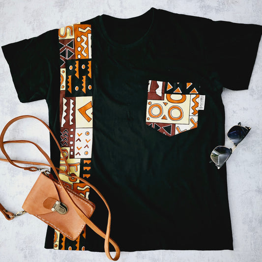 Africa Print Detailed T-Shirt | Ankara Detail and Pocket