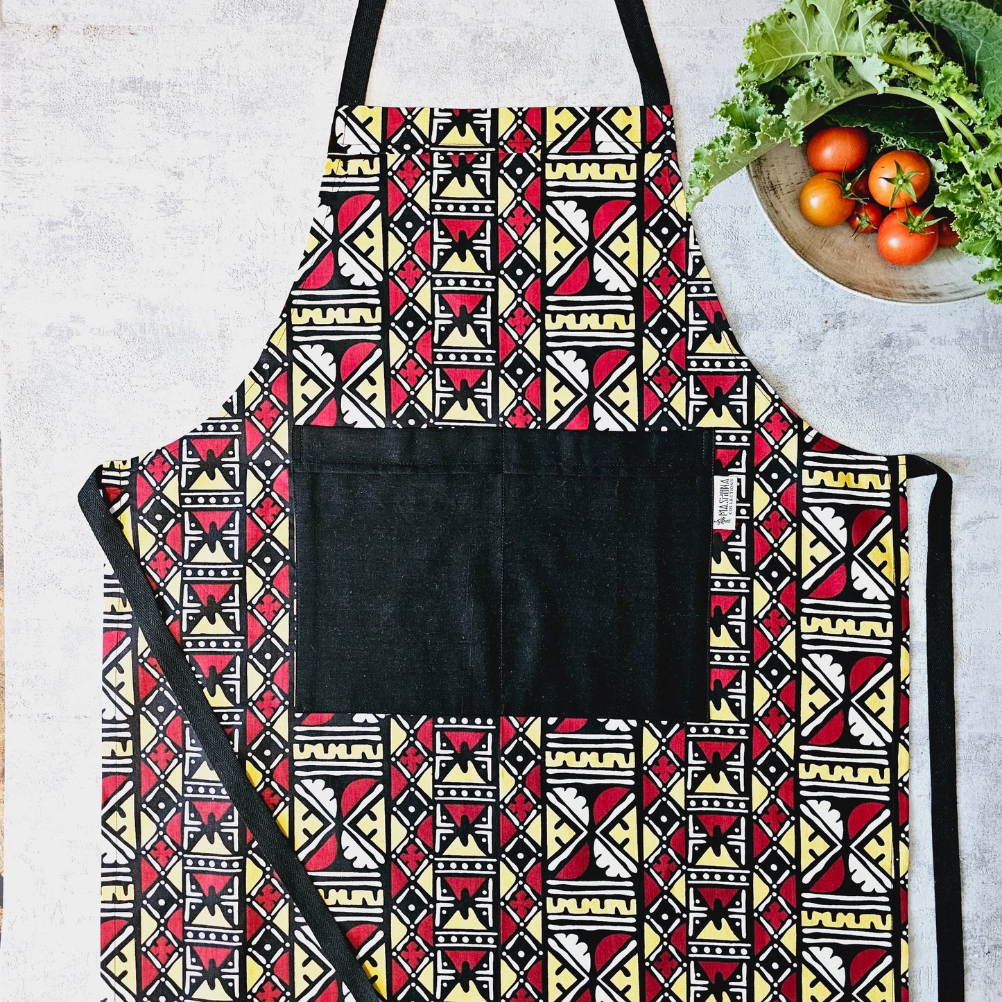 Handmade Kente Bogolan Print | African Print Apron with Pocket