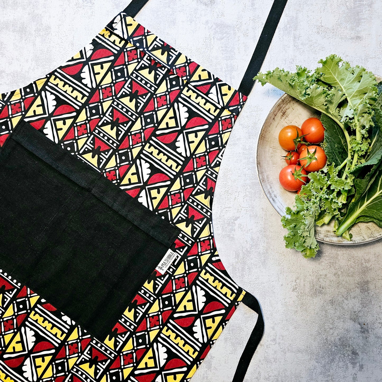 Handmade Kente Bogolan Print | African Print Apron with Pocket