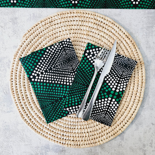 Set van 2 zwarte mudcloth print, Ankara wax, 100% katoenen servetten