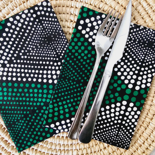 Set van 2 zwarte mudcloth print, Ankara wax, 100% katoenen servetten