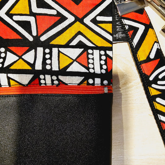 Handmade Phone Bag and Keyfob Set | African Ankara Print Fabric | Vegan Leather Detail | Adjustable Shoulder Strap