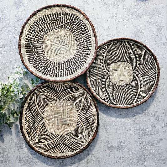 Set of 3 Handmade African Wall Baskets | Zimbabwe Baskets | Boho Wall Decor