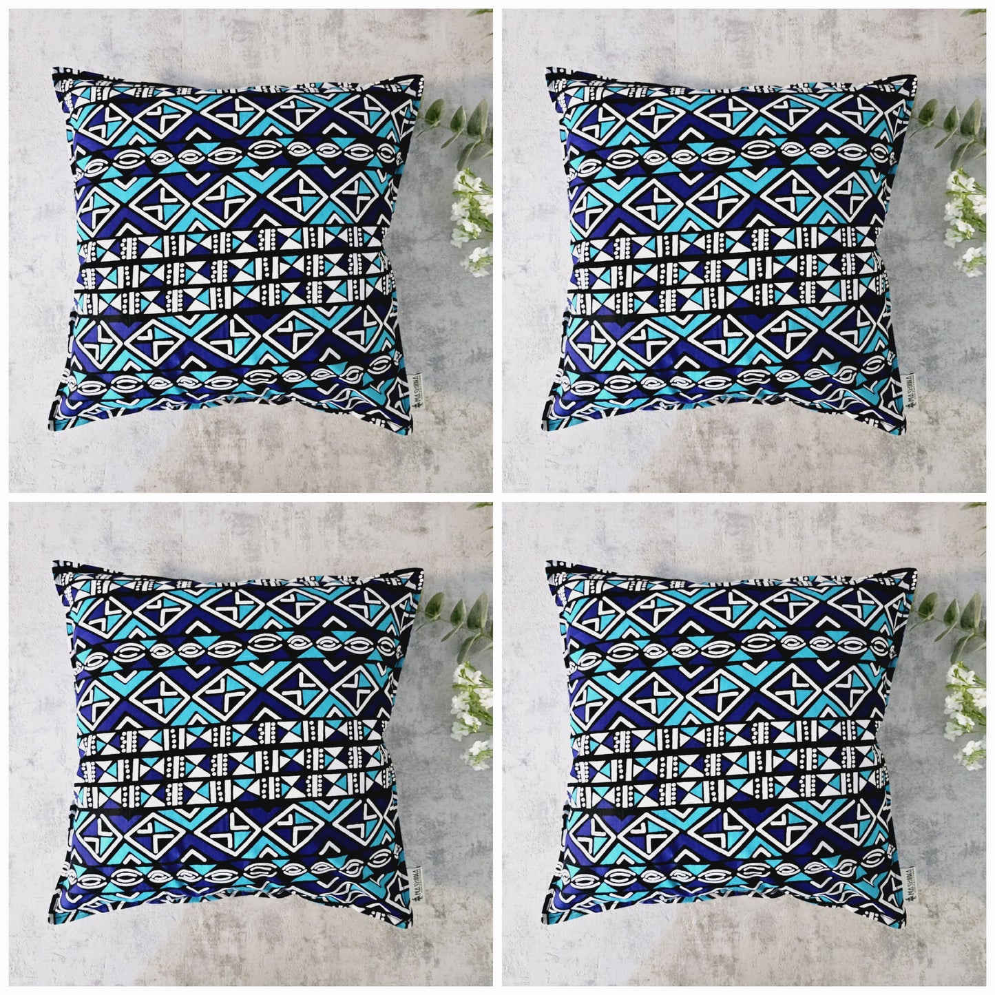 Set of 2 | 4 Cushion Covers |40x40cm | 100% Cotton Wax Ankara Fabric