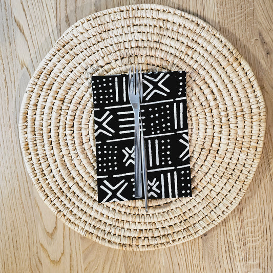 Set van 2 zwarte mudcloth print, Ankara wax, 100% katoenen servetten