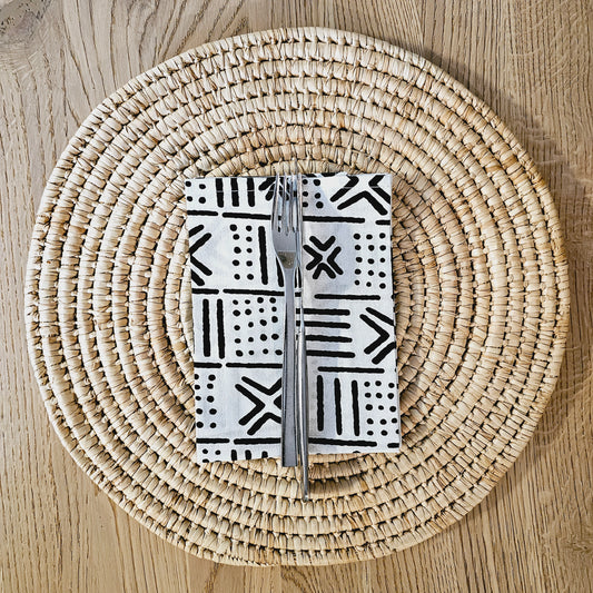 Set van 2 zwarte mudcloth print, Ankara wax, 100% katoenen servetten