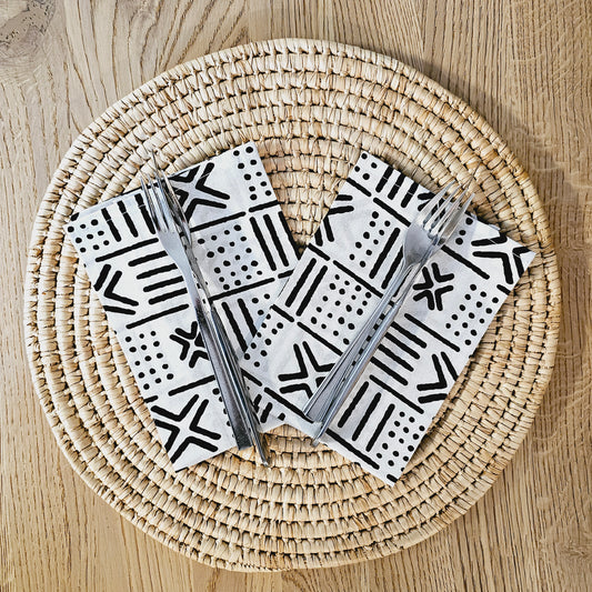Set van 2 zwarte mudcloth print, Ankara wax, 100% katoenen servetten