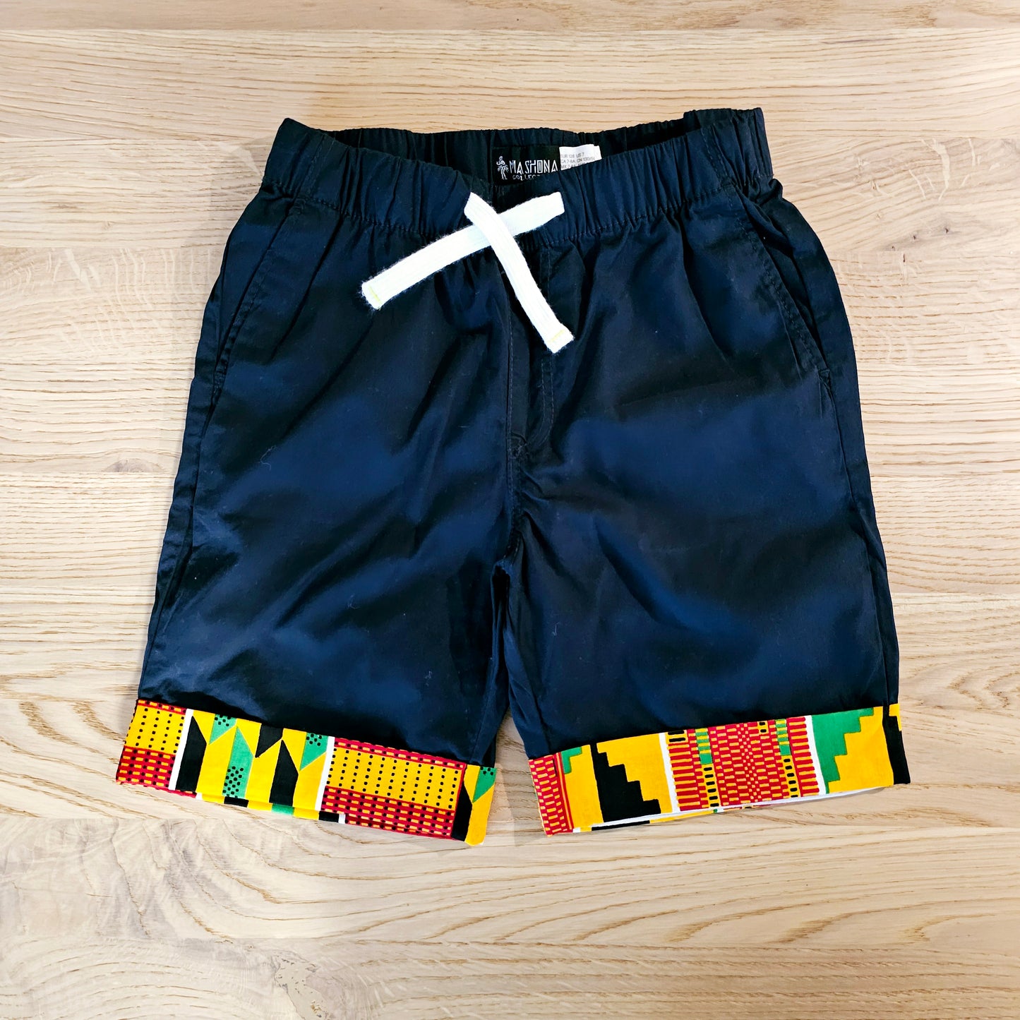 Cotton Pull-on Shorts with African Print Detail for Toddlers and Teens