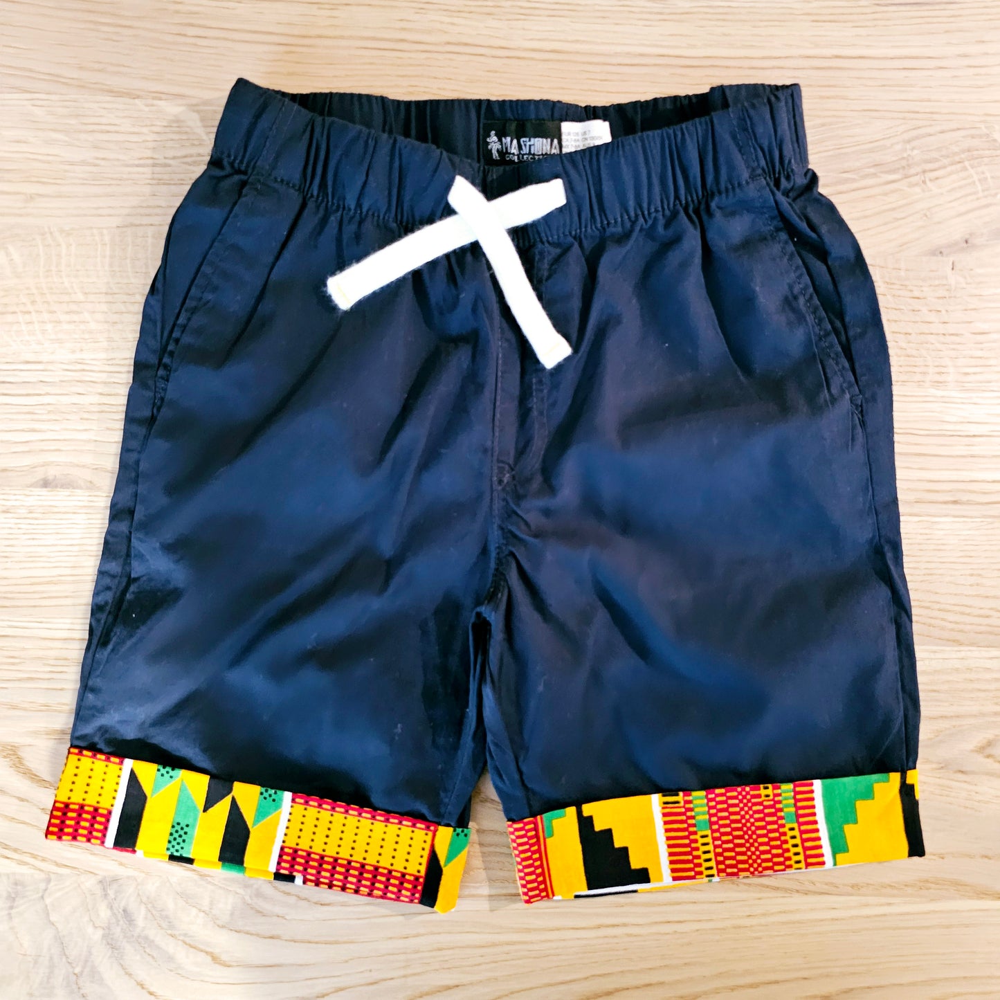 Cotton Pull-on Shorts with African Print Detail for Toddlers and Teens