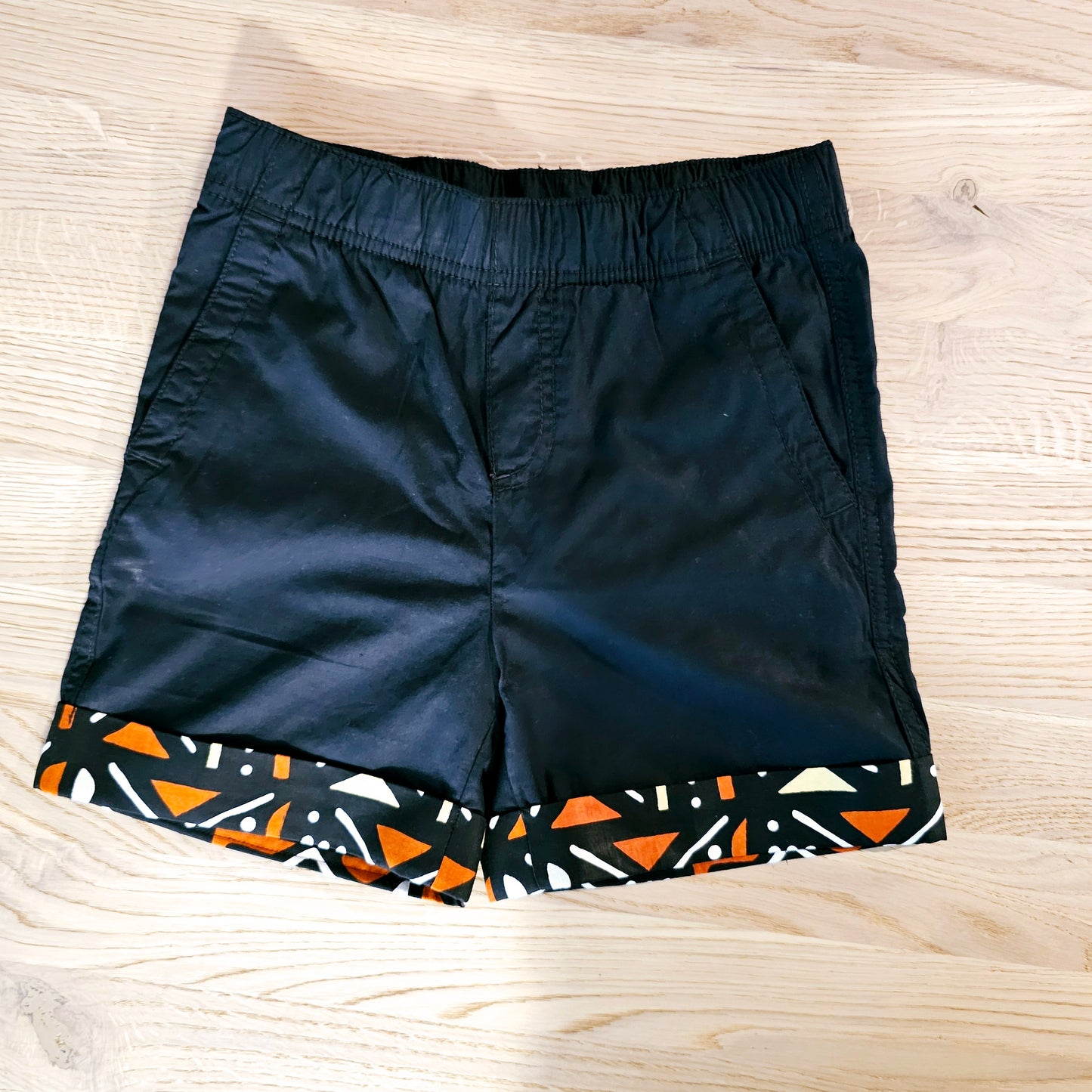 Cotton Pull-on Shorts with African Print Detail for Toddlers and Teens