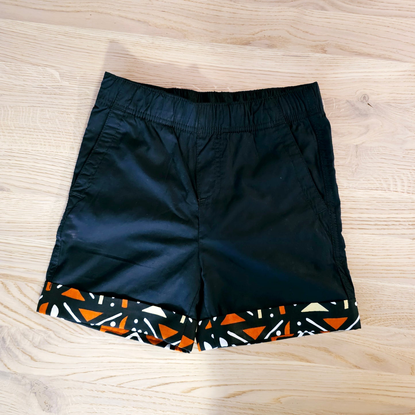 Cotton Pull-on Shorts with African Print Detail for Toddlers and Teens