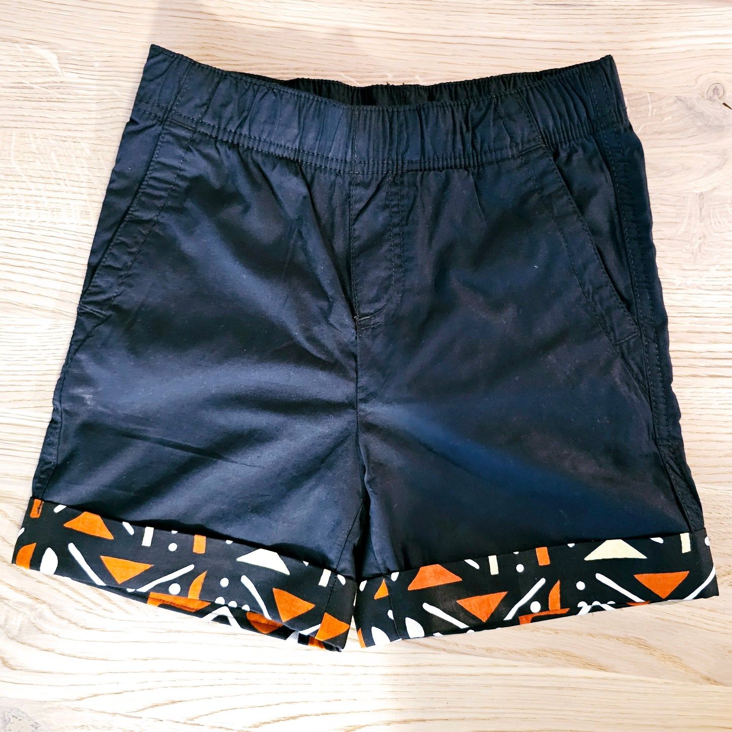 Cotton Pull-on Shorts with African Print Detail for Toddlers and Teens