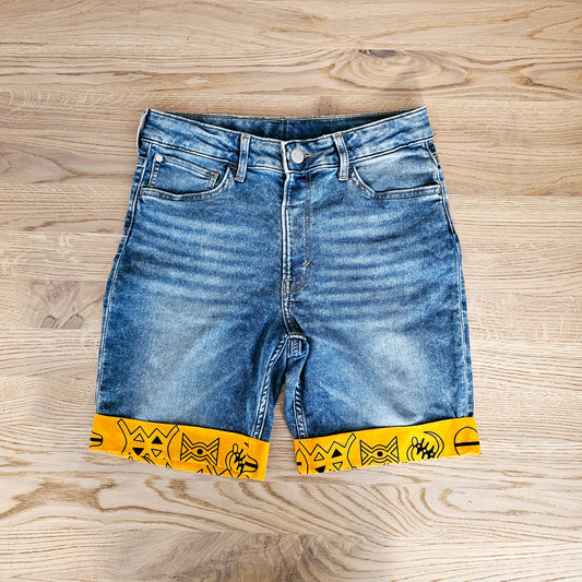 Unisex Denim Shorts with African Print Detail