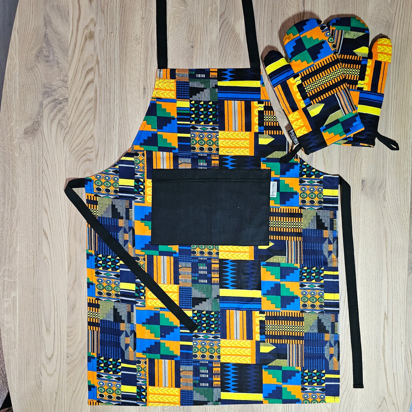 Handmade Apron and Matching Oven Gloves Set | 100% Cotton African Print Fabric