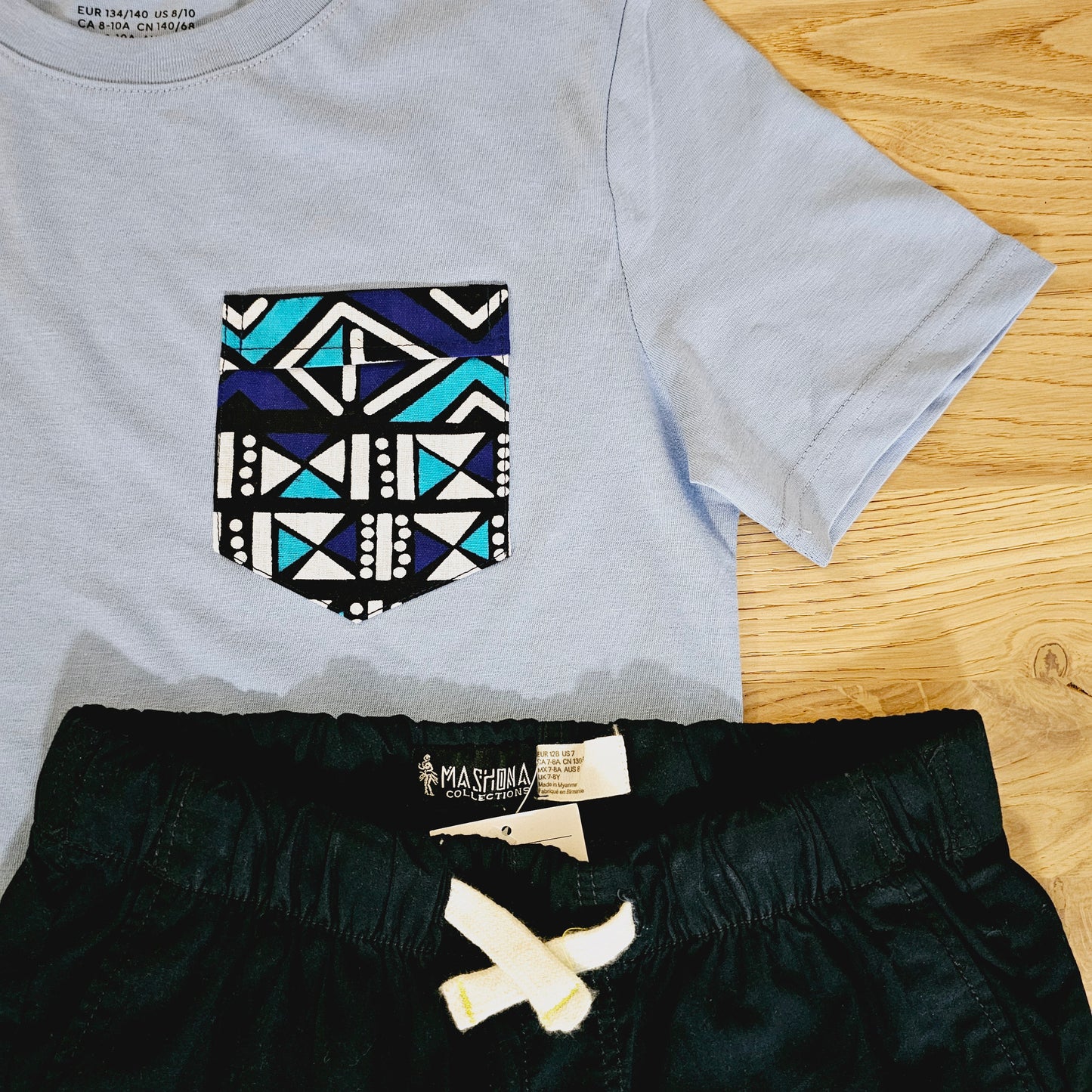 T-shirt and Cotton Pull Up Shorts Set with African Print Detail. (Copy)