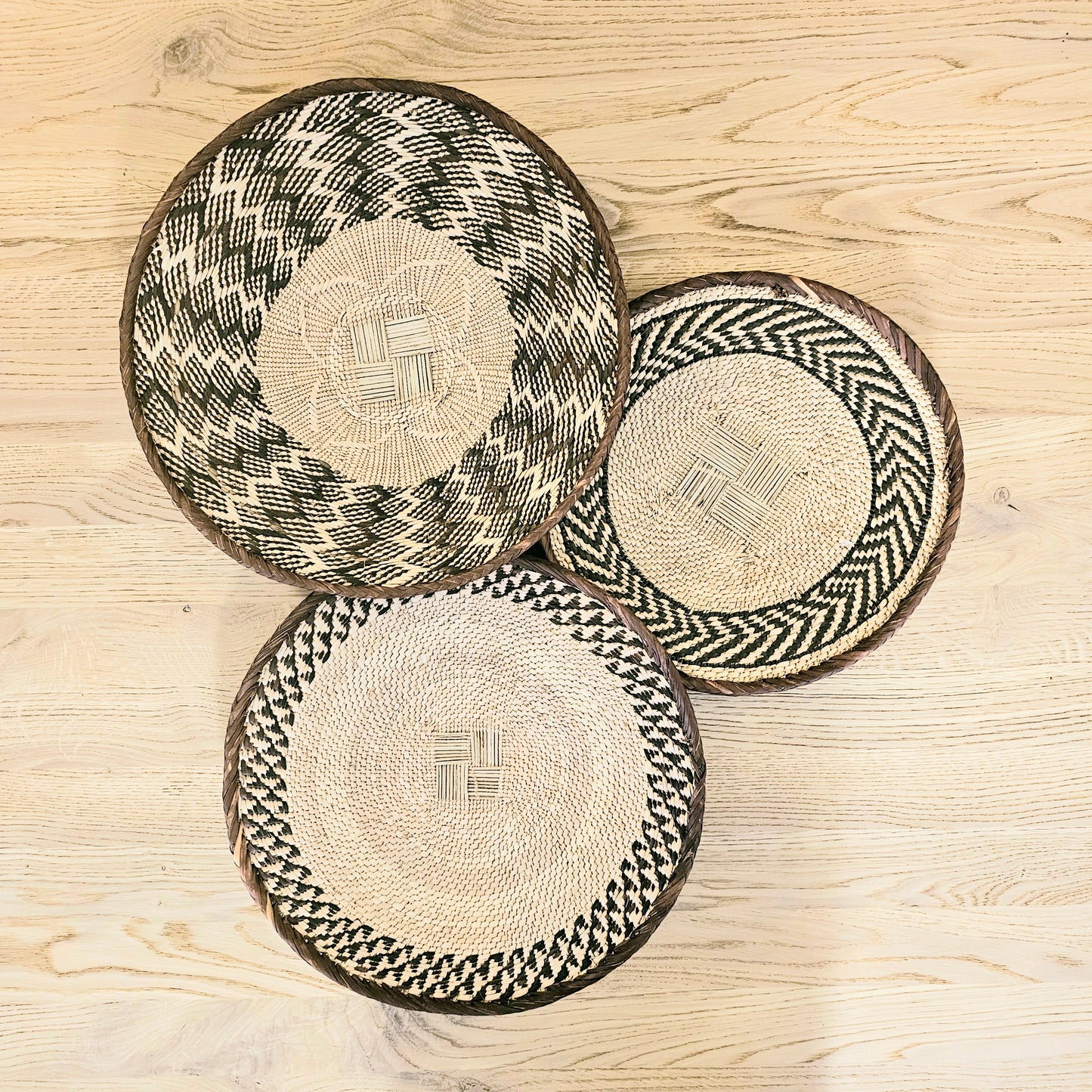 Set of 3 Handmade African Wall Baskets | Zimbabwe Baskets | Boho Wall Decor | 3B