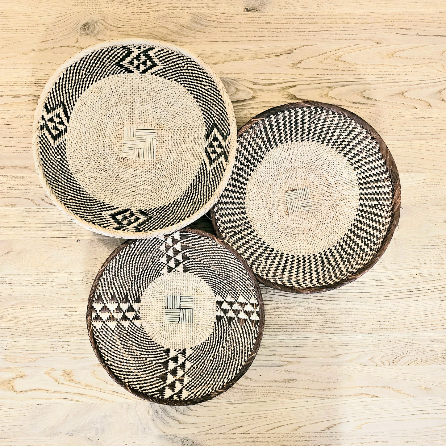 Set of 3 Handmade African Wall Baskets | Zimbabwe Baskets | Boho Wall Decor | 3A