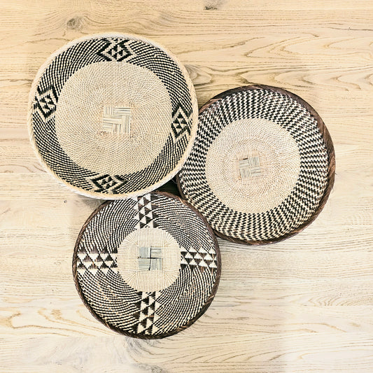 Set of 3 Handmade African Wall Baskets | Zimbabwe Baskets | Boho Wall Decor | 3C