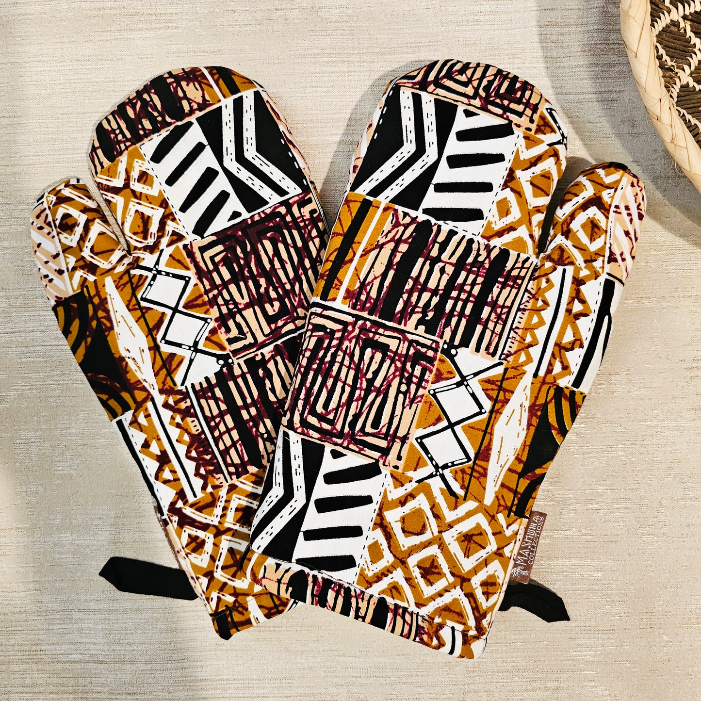 Set of 2 Oven Gloves | Handmade "Mudcloth" Bogolan Print Inspired African Print