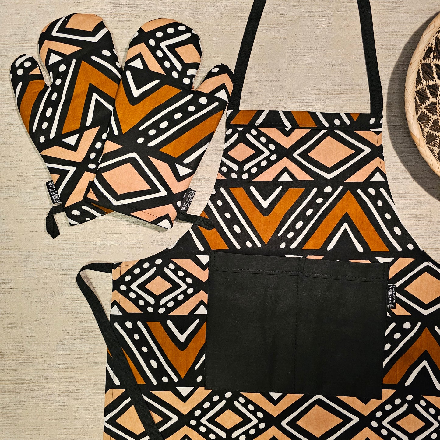 Apron and Matching Oven Gloves Set | 100% Cotton African Print Fabric