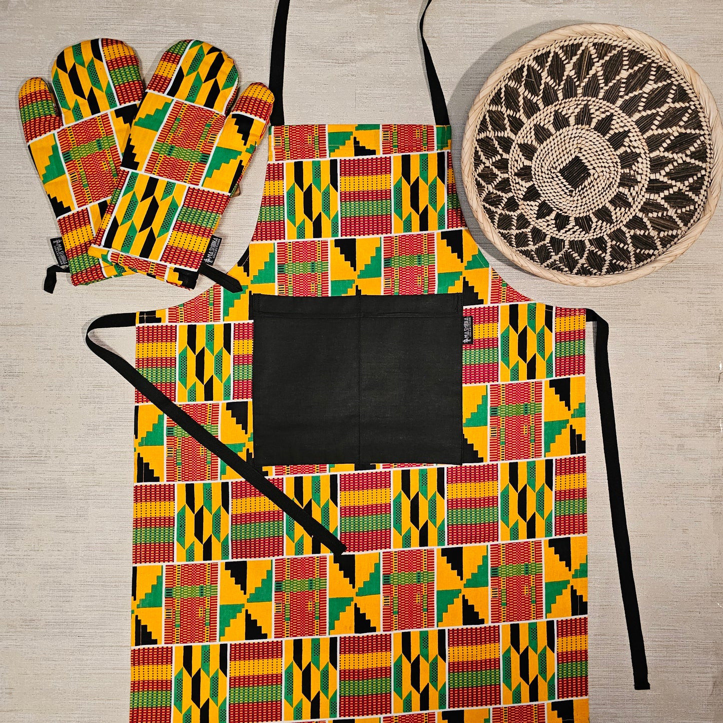Apron and Matching Oven Gloves Set | 100% Cotton African Print Fabric