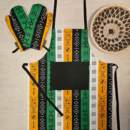 Handmade Apron and Matching Oven Gloves Set | 100% Cotton African Print Fabric