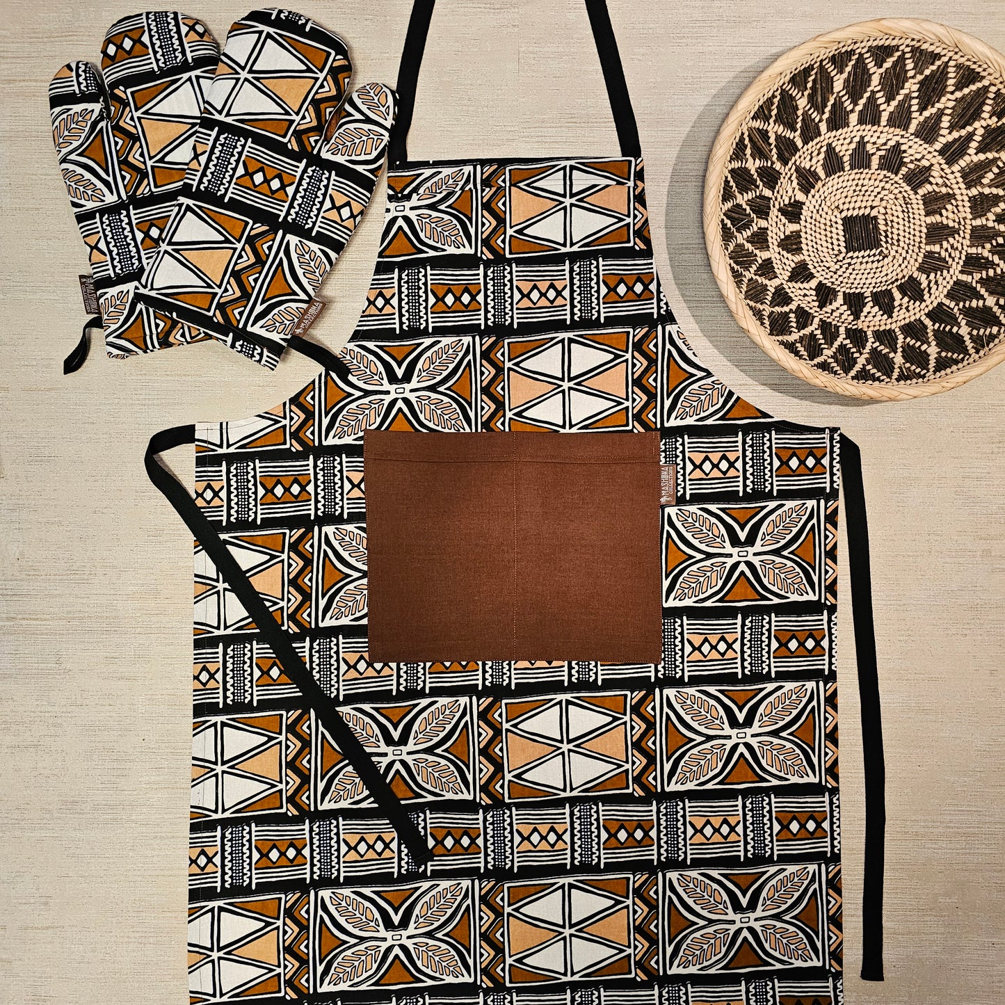 Apron and Matching Oven Gloves Set | 100% Cotton African Print Fabric