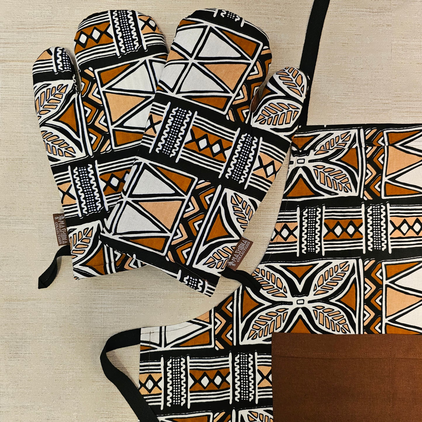 Apron and Matching Oven Gloves Set | 100% Cotton African Print Fabric