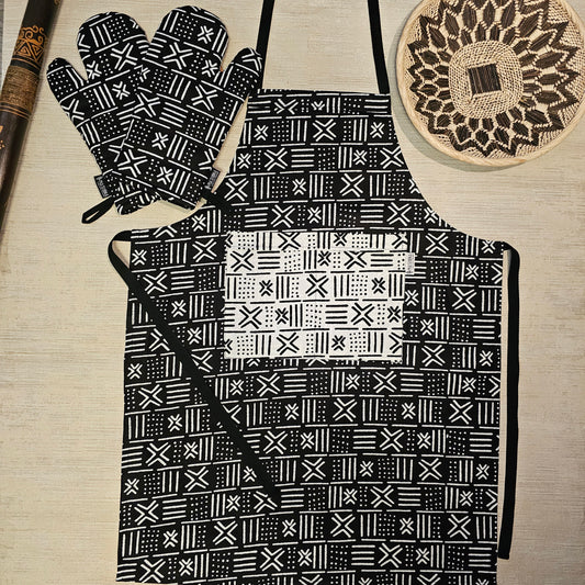 Apron and Matching Oven Gloves Set | 100% Cotton African Print Fabric