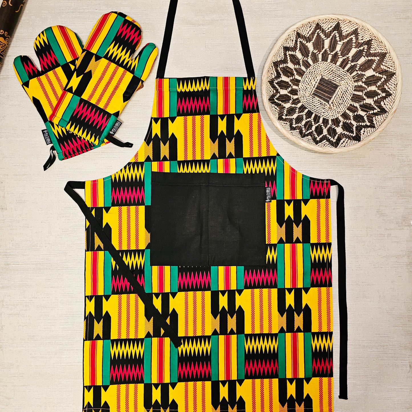 Apron and Matching Oven Gloves Set | 100% Cotton African Print Fabric