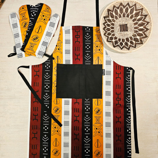 Apron and Matching Oven Gloves Set | 100% Cotton African Print Fabric