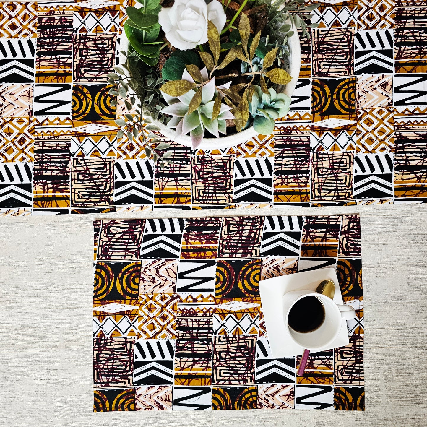 Handmade Table Runner and Set of 4 Placemats | Made from 100% Cotton African Print Fabric