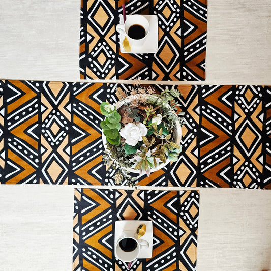 Table Runner and Set of 4 Placemats | 100% Cotton African Print Fabric