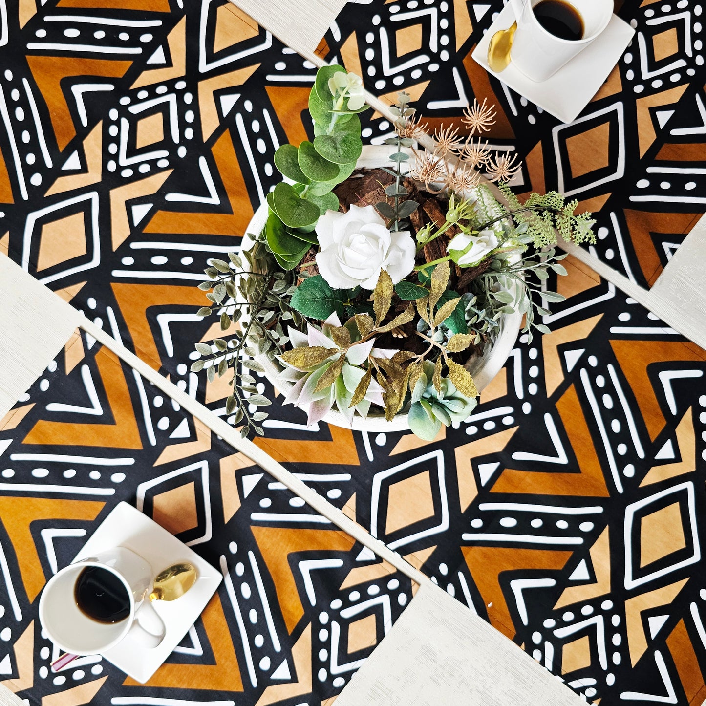Table Runner and Set of 4 Placemats | 100% Cotton African Print Fabric