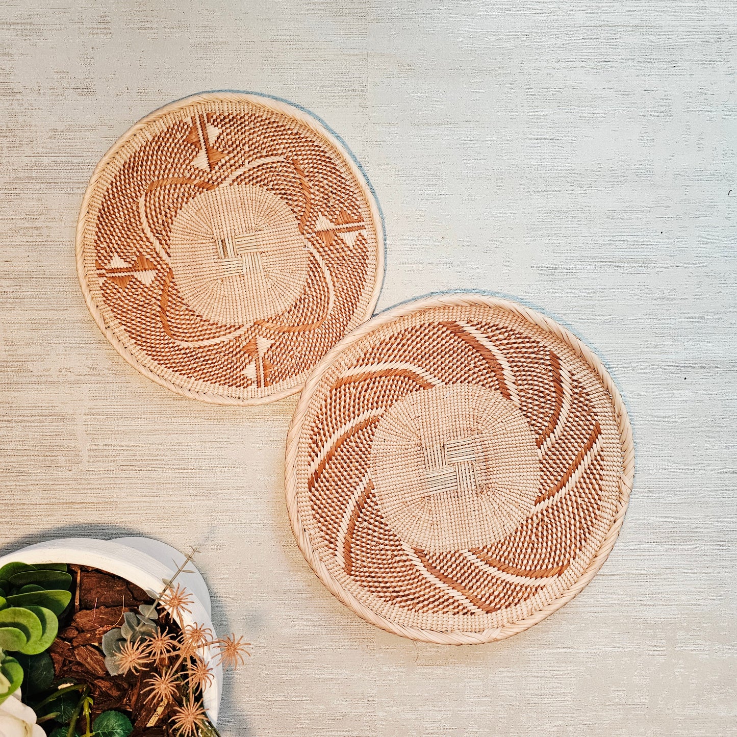 Set of 2 Handmade African Wall Baskets | Zimbabwe Baskets | Boho Wall Decor | 2B