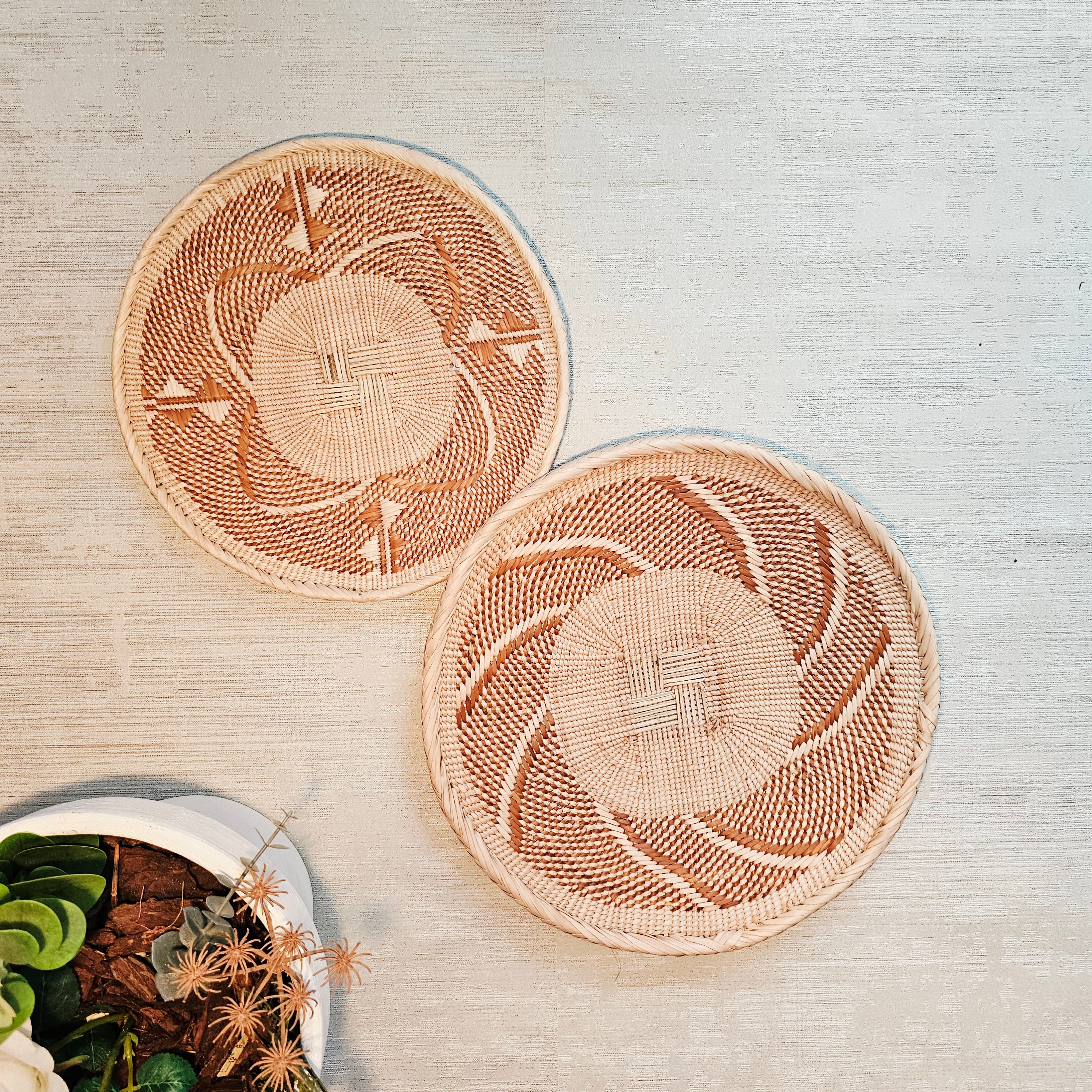 Set of 2 Handmade African Wall Baskets | Zimbabwe Baskets | Boho